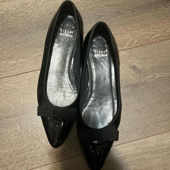 Stuart Weitzman black patent leather bow flats - Picture 1 of 5
